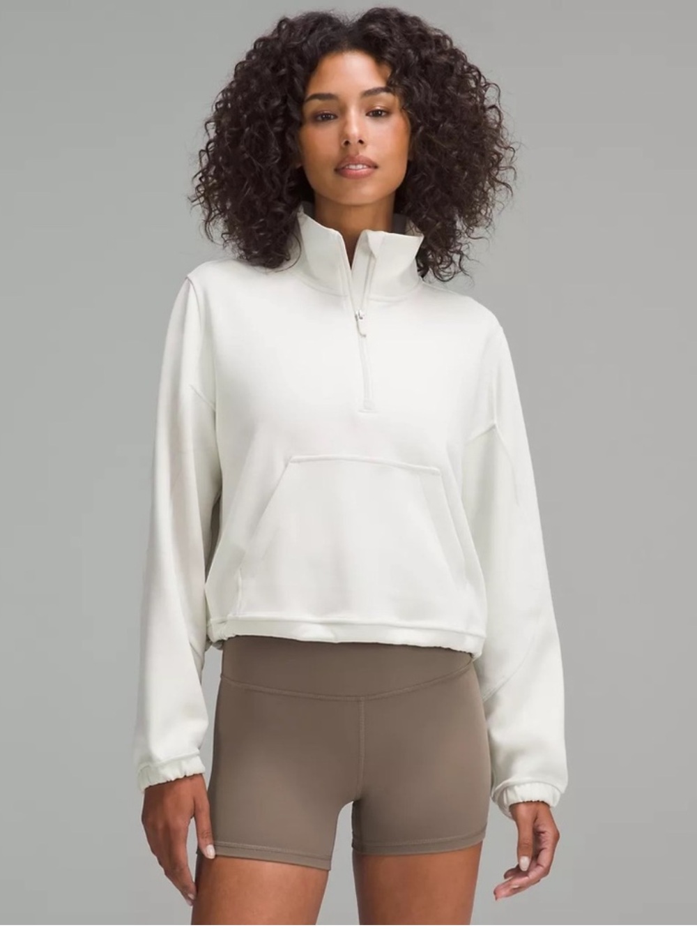 Lululemon Brushed Softstreme Half Zip Pullover Sweatshirt in Bone